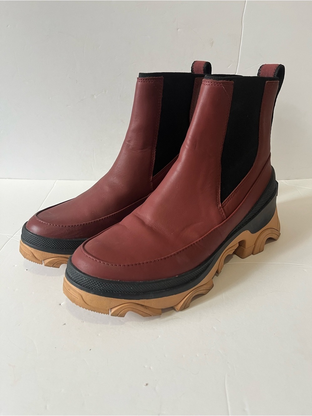 Sorel BREX Burgundy Leather Waterproof Chunky Chelsea Boots size 9.5